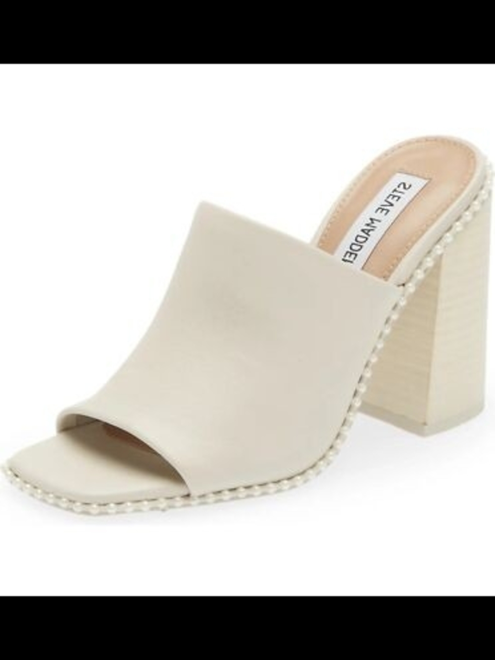 Steve Madden Cream Block Heel Sandals with Pearl Trim